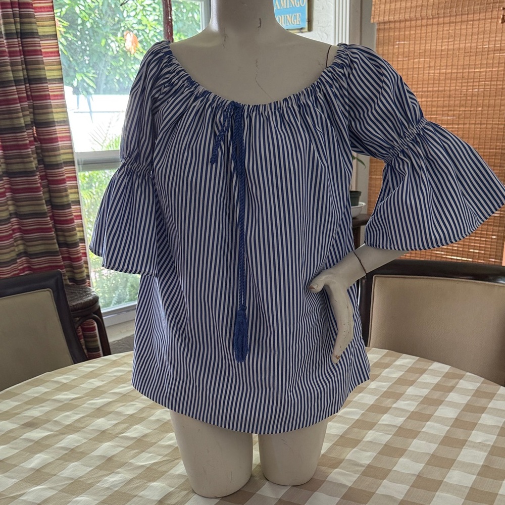 Navy Striped Off-Shoulder Blouse